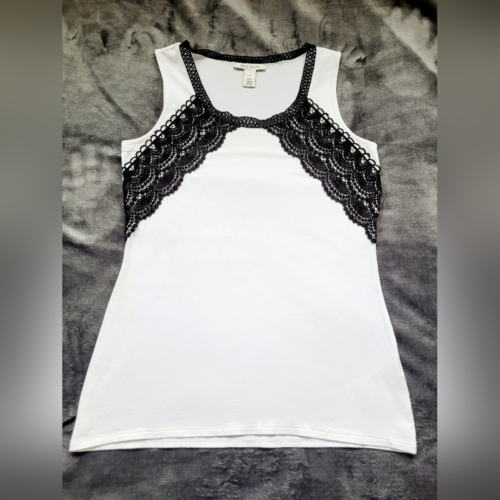 White Tank Top with Black Lace Trim - Women's